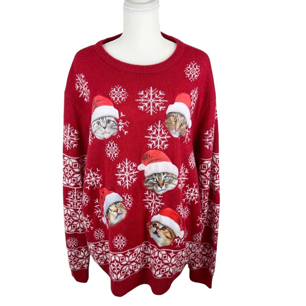 Party Sweater December 25th Red Women 2XL Pull Over Holiday Ugly Christmas Cats